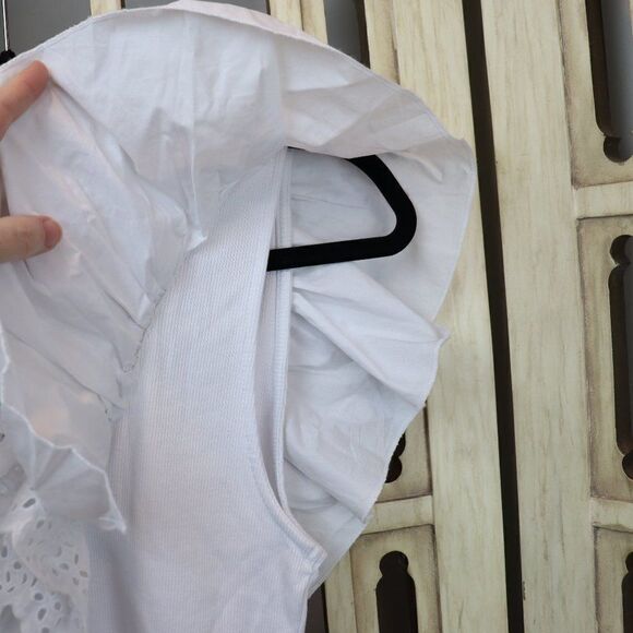 Zara White Eyelet Ruffle Collar Bodycon Mini Dress NWOT - Picture 5 of 9